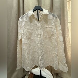 SHEIN Cream Floral Sheer Top